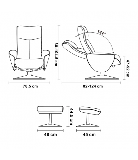 Sillón de relajación manual en piel o microstar - NEPHOS