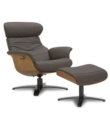 Sillón de cuero y madera de roble natural - Véga