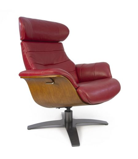 Armchair in leather and natural oak wood - Véga - Red