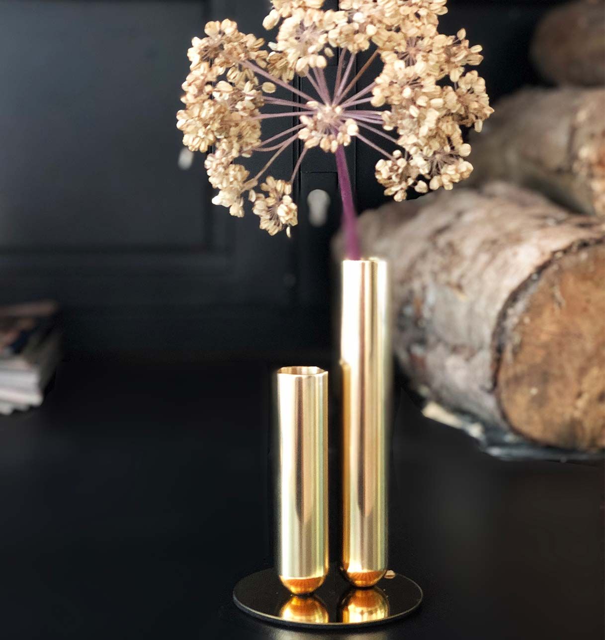 Pareja de "Soliflores" en Latón o Metal Lacado