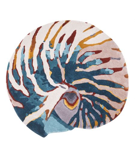 Blue, Beige and Orange Round Rug - Rainbow