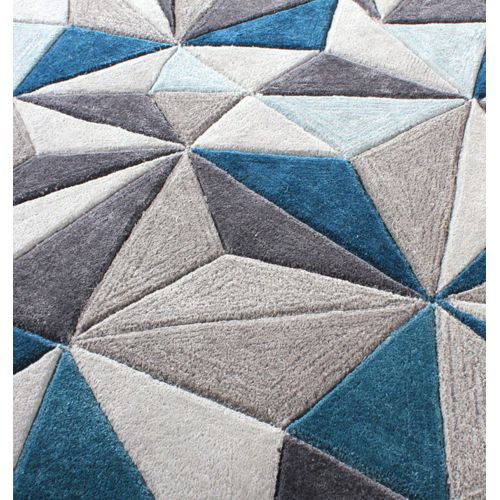 Alfombra rectangular de lana y viscosa - Celeste