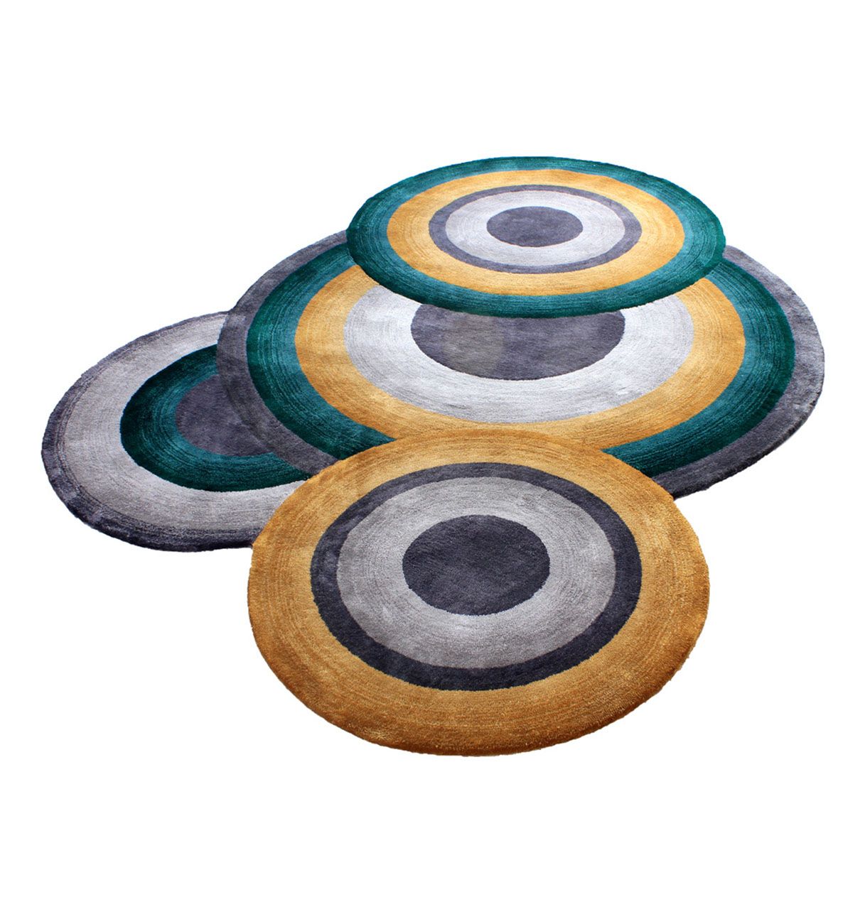 Tapis à motifs ronds Vert Canard, Topaze et Gris - Prelude