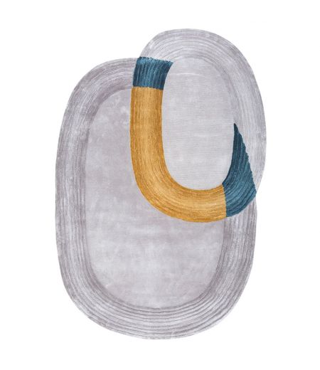 Gray, Yellow and Blue Oval Living Room Rug - Eclat