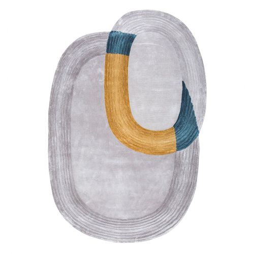 Tapis de Salon Ovale Gris, Jaune et Bleu - Eclat