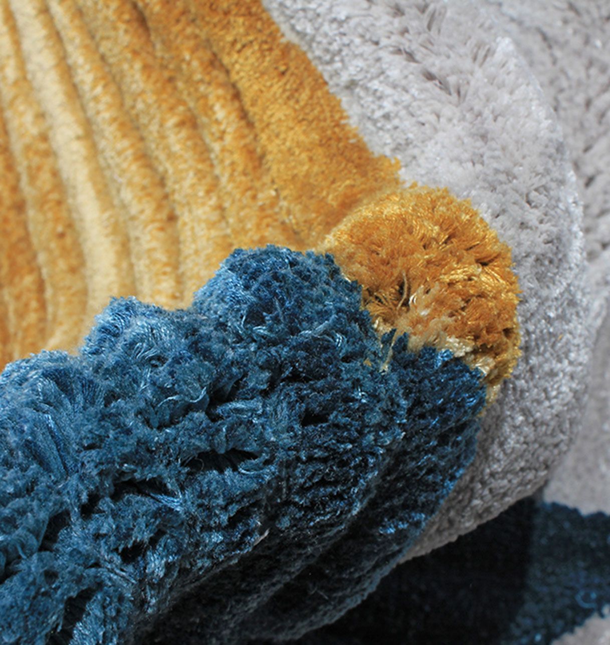 Tapis de Salon Ovale Gris, Jaune et Bleu - Eclat