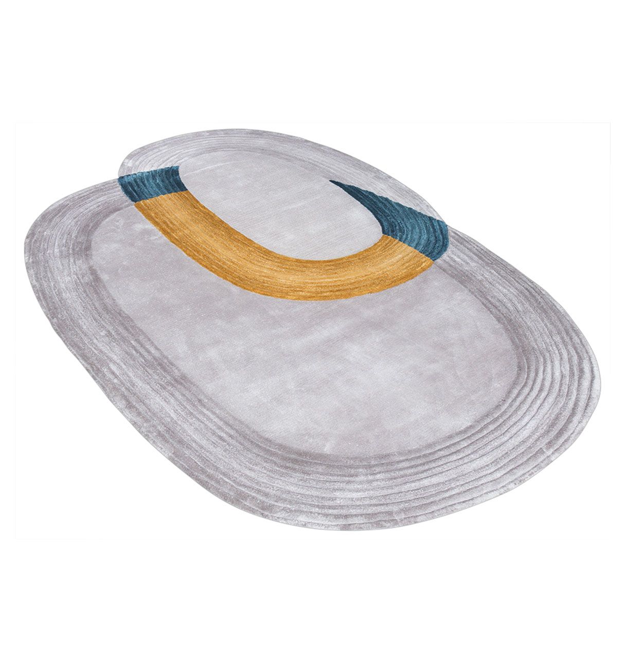 Tapis de Salon Ovale Gris, Jaune et Bleu - Eclat