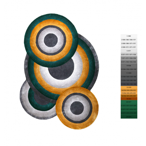 Tapis à motifs ronds Vert Canard, Topaze et Gris - Prelude