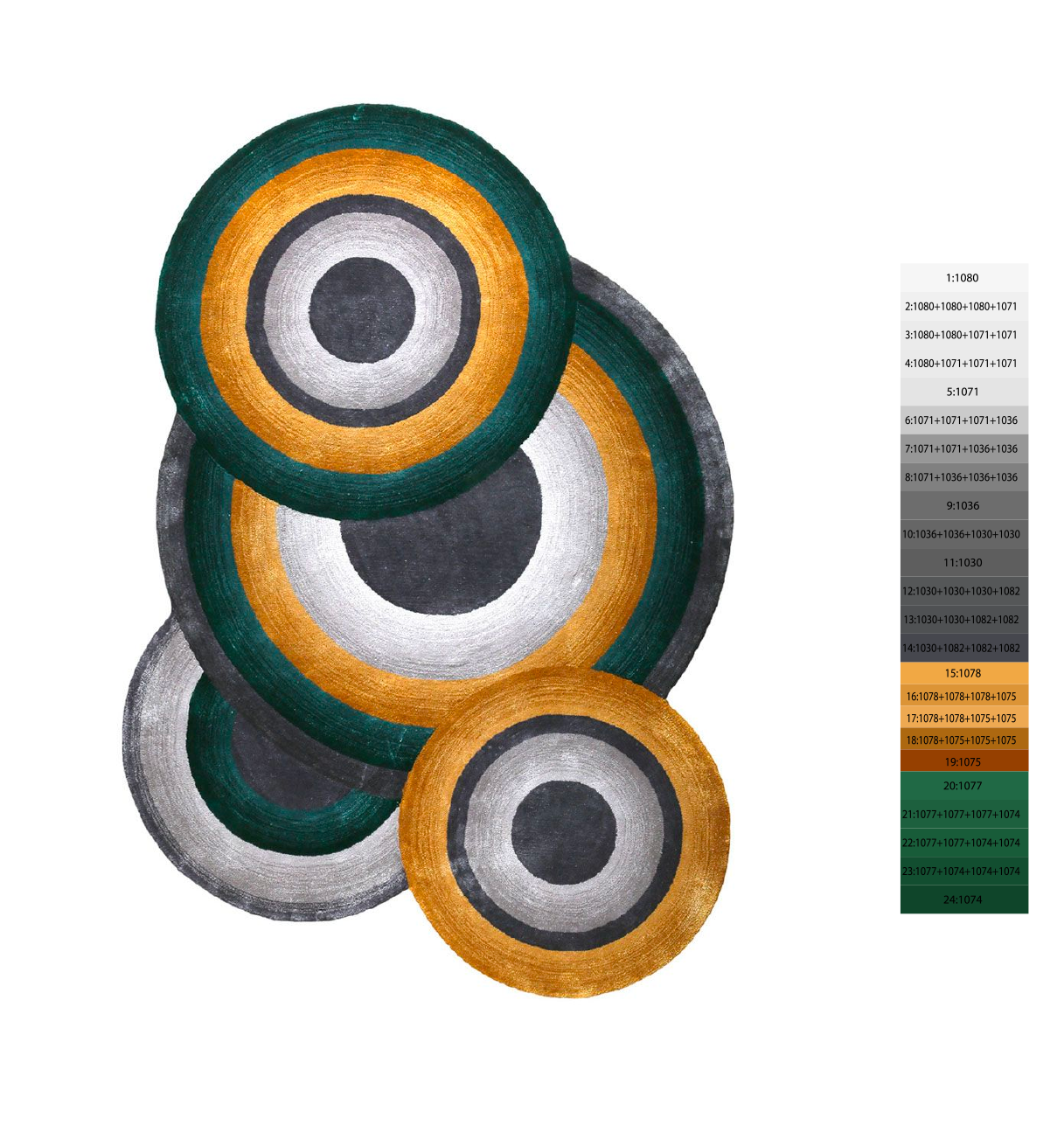 Tapis à motifs ronds Vert Canard, Topaze et Gris - Prelude