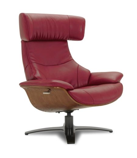 Armchair in leather and Natural oak - Naos - Red