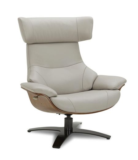 Armchair in leather and Natural oak - Naos - Grey