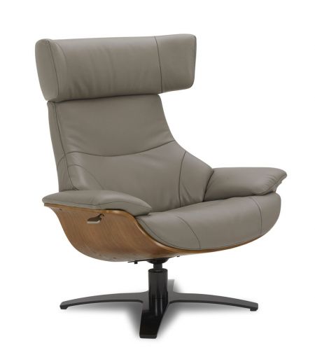 Armchair in leather and Natural oak - Naos - Brownish-grey