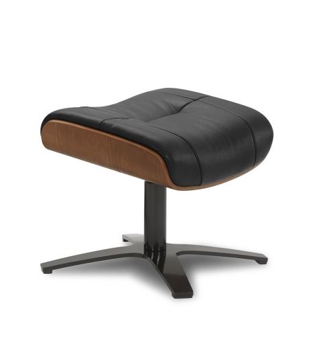 Pouf in leather and Natural oak - Naos - Black