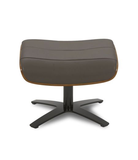 Pouf in Leather and Natural Oak - Véga - Anthracite