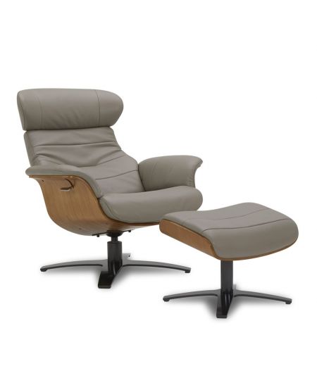 Puf de piel y roble natural - Vega