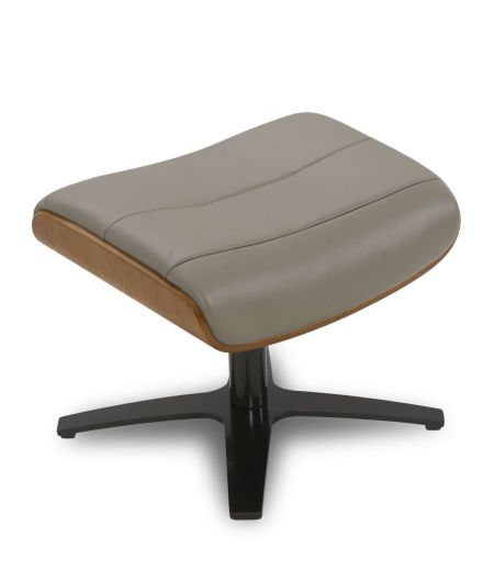 Pouf in Leather and Natural Oak - Véga - Brownish-grey