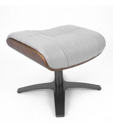 Pouf in Leather and Natural Oak - Véga - Grey