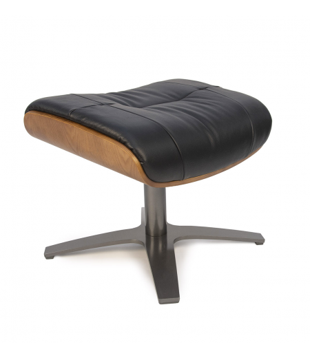 Pouf in Leather and Natural Oak - Véga - Black