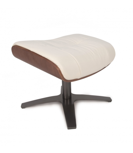 Pouf in Leather and Natural Oak - Véga - White