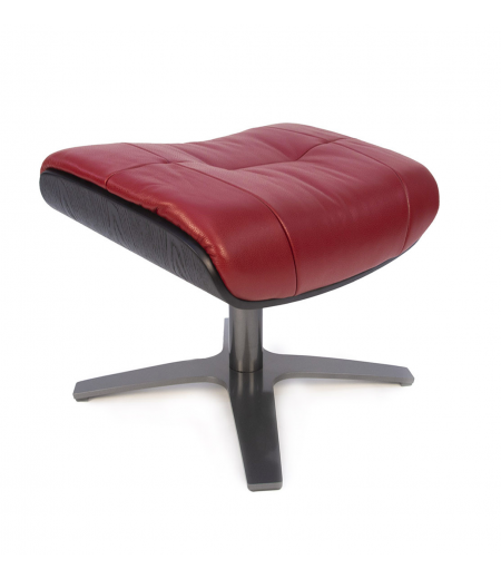 Leather and Black Oak Pouf - Véga - Red