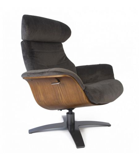 Fabric or Velvet and Natural Oak Armchair - Vega - Brown