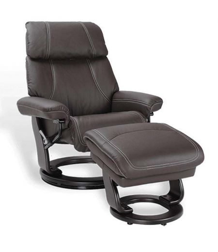 Manual Relaxation Armchair - Leather and Microstar - MINORCA - Brown
