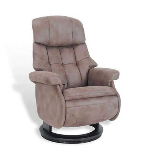 Design Relaxation Armchair with Integrated Pouf - Leather and Microstar - COSY - Brown