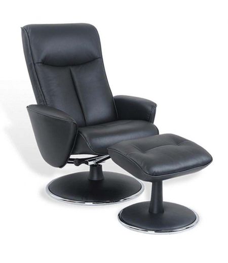 Manual Relaxation Armchair - Leather and Microstar - NEPHOS - Black