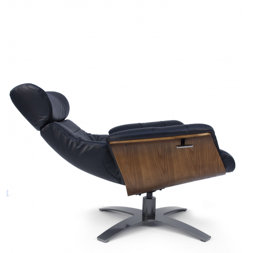 Fauteuil et Pouf relax manuel - Cuir et Chêne Naturel - VEGA