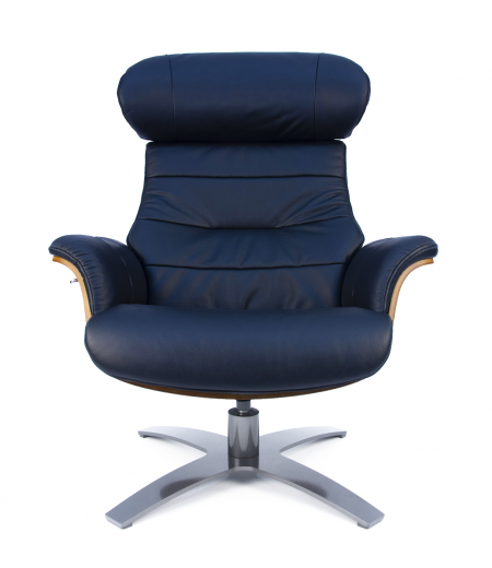 Fauteuil et Pouf relax manuel - Cuir et Chêne Naturel - VEGA