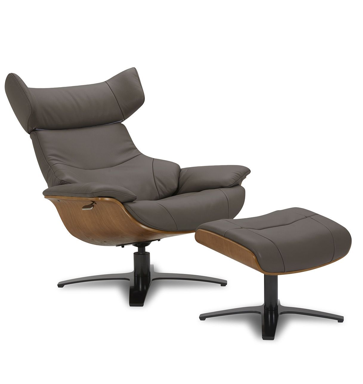 copy of Sillón y puf de piel roja y roble natural - NAOS