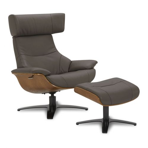 copy of Sillón y puf de piel roja y roble natural - NAOS