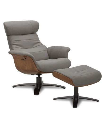 Fauteuil et Pouf relax manuel - Tissu ou Velours et Chêne Naturel - VEGA