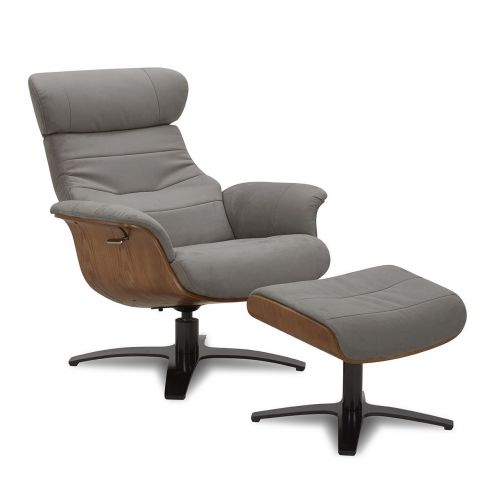 Fauteuil et Pouf relax manuel - Tissu ou Velours et Chêne Naturel - VEGA