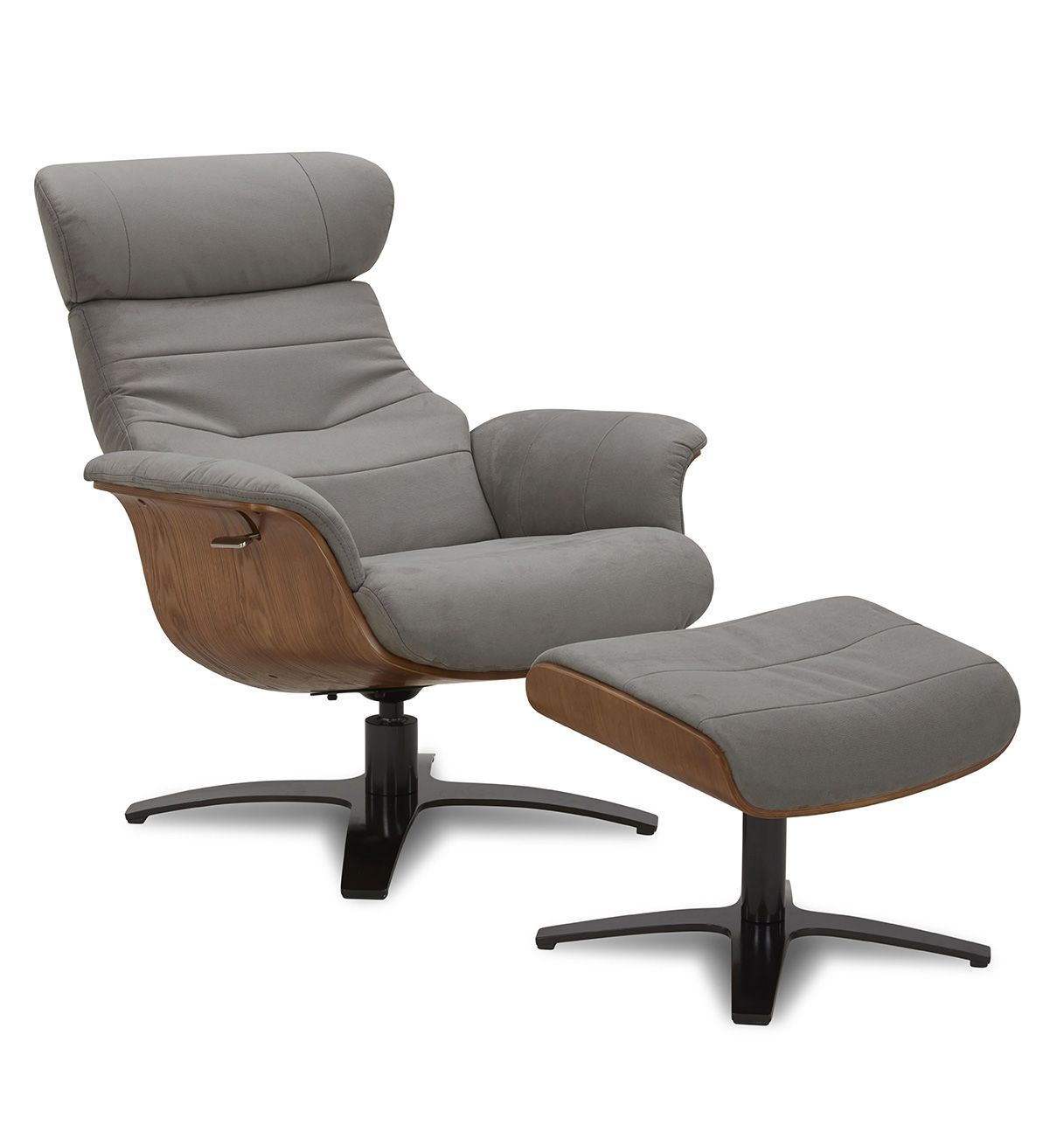 Fauteuil et Pouf relax manuel - Tissu ou Velours et Chêne Naturel - VEGA