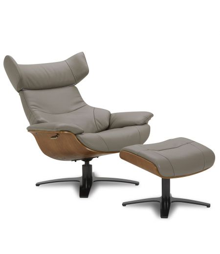 copy of Sillón y puf de piel roja y roble natural - NAOS