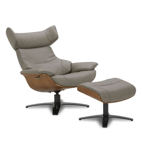 copy of Sillón y puf de piel roja y roble natural - NAOS