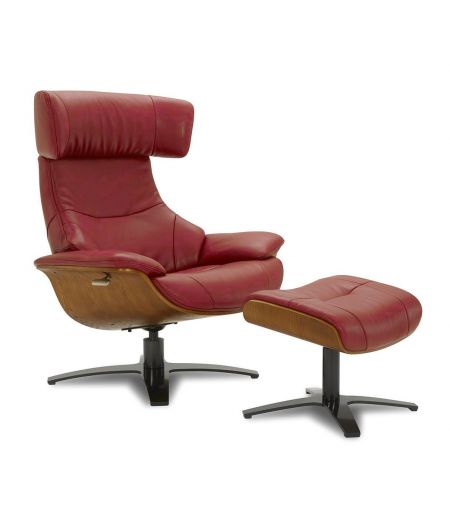 Ensemble fauteuil + pouf cuir et chêne naturel - Naos