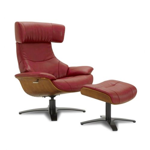 copy of Sillón y puf de piel roja y roble natural - NAOS