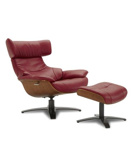 copy of Sillón y puf de piel roja y roble natural - NAOS