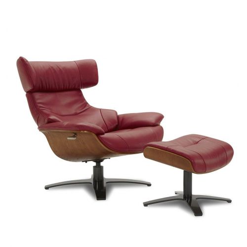 copy of Sillón y puf de piel roja y roble natural - NAOS