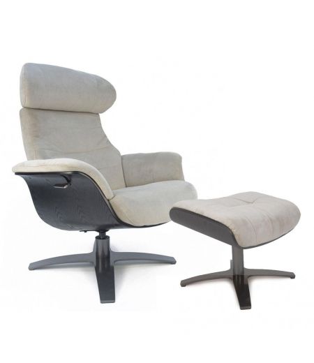 Manual relax armchair and pouf - Velvet and Black Oak - VEGA