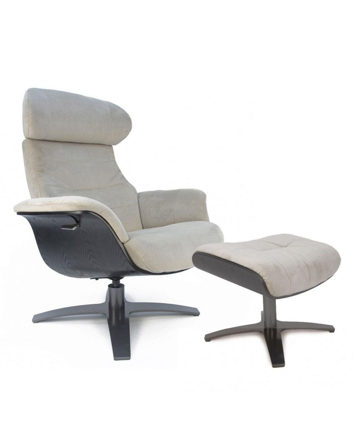 Fauteuil et Pouf relax manuel - Velours et Chêne Noir - VEGA