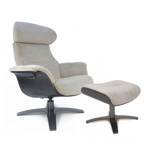 Fauteuil et Pouf relax manuel - Velours et Chêne Noir - VEGA