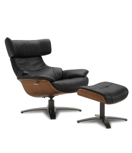 copy of Sillón y puf de piel roja y roble natural - NAOS