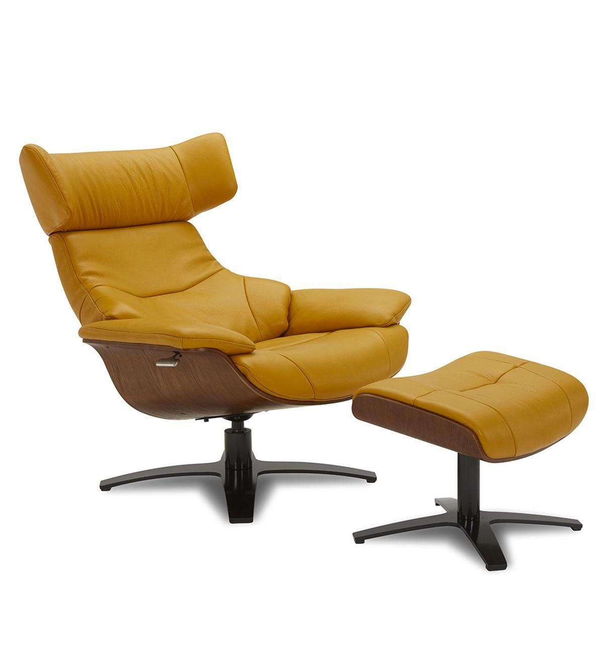 copy of Sillón y puf de piel roja y roble natural - NAOS