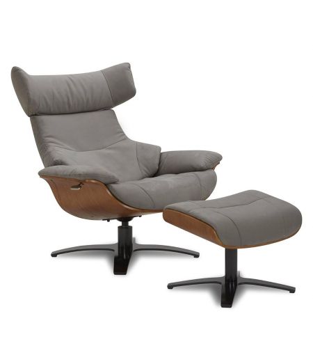 Ensemble Fauteuil + Pouf Microfibre et Chêne Naturel - Naos