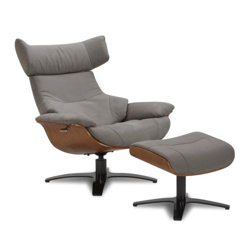 Ensemble Fauteuil + Pouf Microfibre et Chêne Naturel - Naos