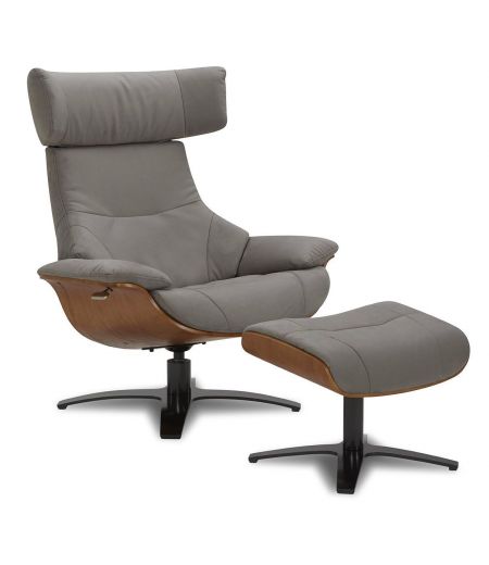 Ensemble Fauteuil + Pouf Microfibre et Chêne Naturel - Naos