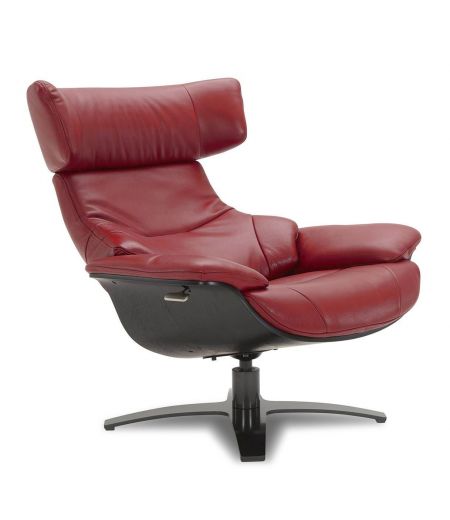 copy of Sillón y puf de piel roja y roble natural - NAOS